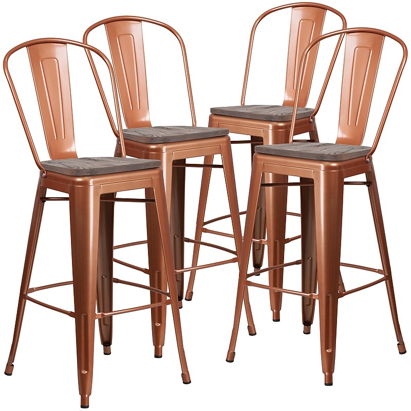Flash Furniture Blake Contemporary Metal Vertical Back Barstool, Copper, 4-Pieces/Pack (4ET353430POCW) image 1