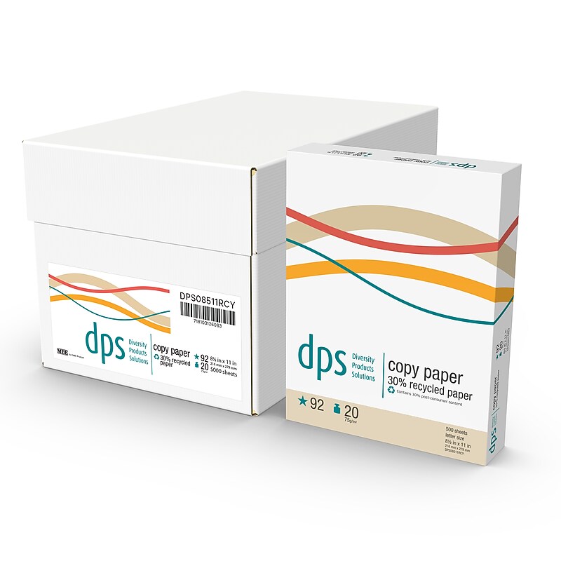 DPS by Staples 30% Recycled 8.5" x 11" Copy Paper, 20 lbs., 92 Brightness, 500 Sheets/Ream (DPS08511RCY-CC) image 1
