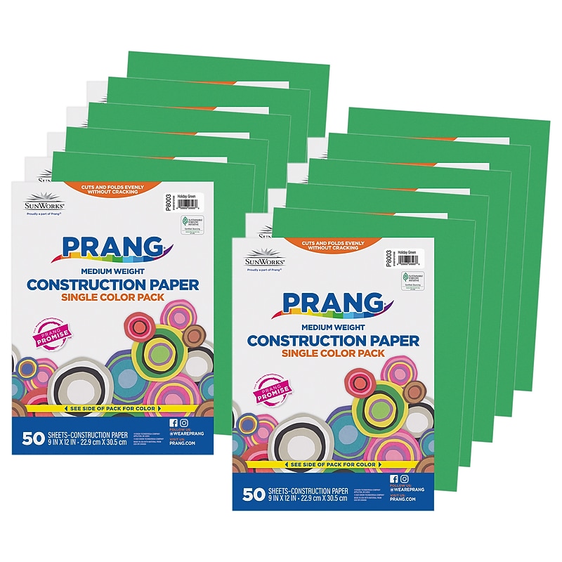 Prang 9" x 12" Construction Paper, Holiday Green, 50 Sheets/Pack, 10 Packs/Bundle (PAC8003-10) image 1
