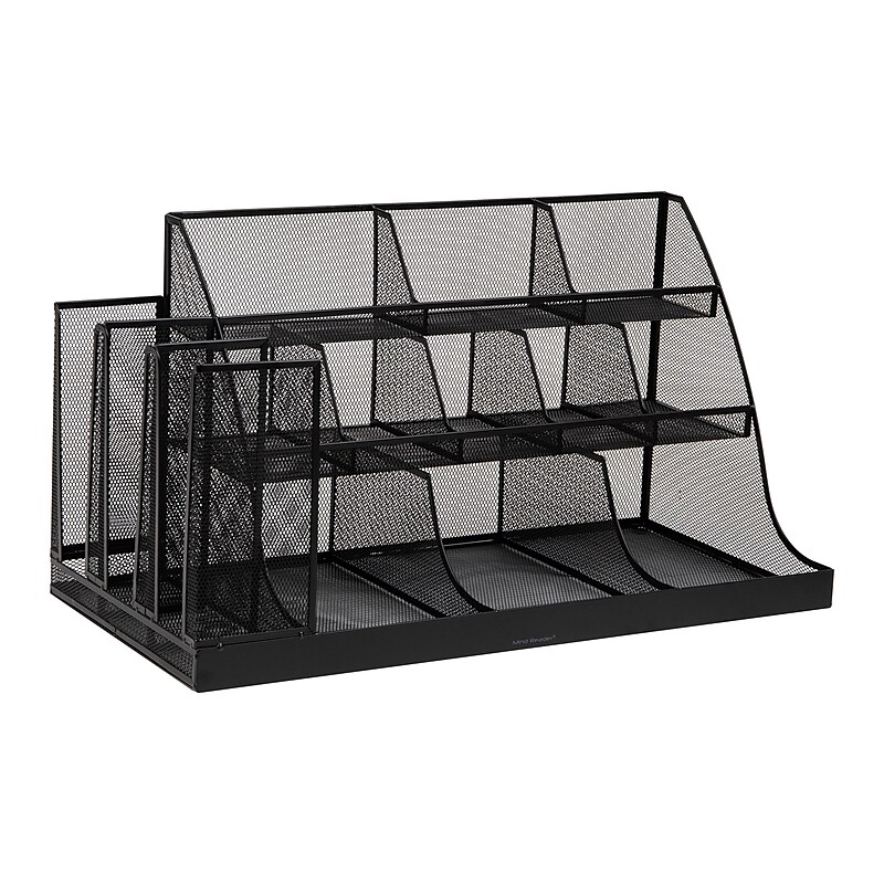 Mind Reader 14-Compartment Metal Coffee Cup and Condiment Organizer, Black (CMG2MESH-BLK 14) image 1