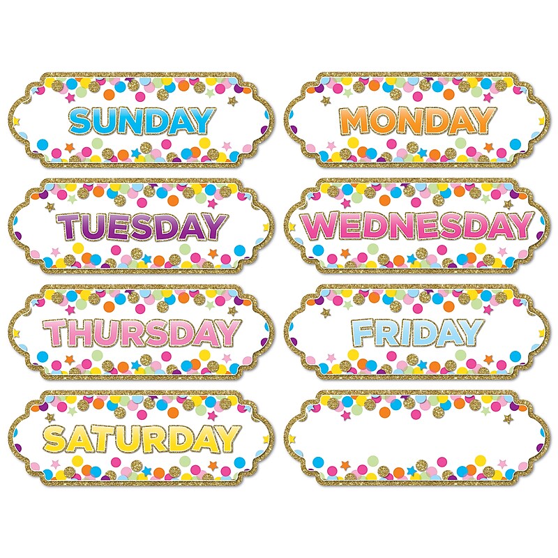 Ashley Productions Magnetic Die-Cut Timesavers & Labels, Confetti Days of the Week, 5 Packs of 8 (ASH19006BN) image 1