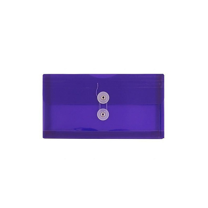 JAM Paper Premium Plastic Filing Envelope with Button & String Closure, 5 1/4" x 10", Purple, 3/Pack (921B1pux3) image 1