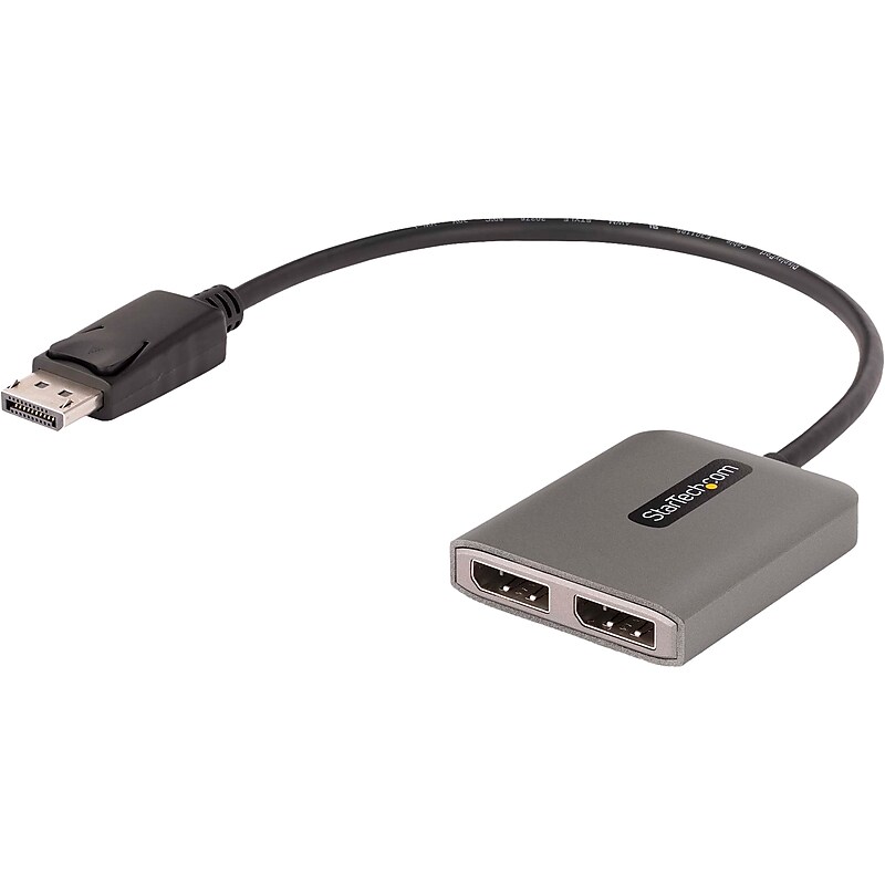 StarTech DisplayPort to 2 x DisplayPort Hub, Male to Female, Space Gray (MST14DP122DP) image 1