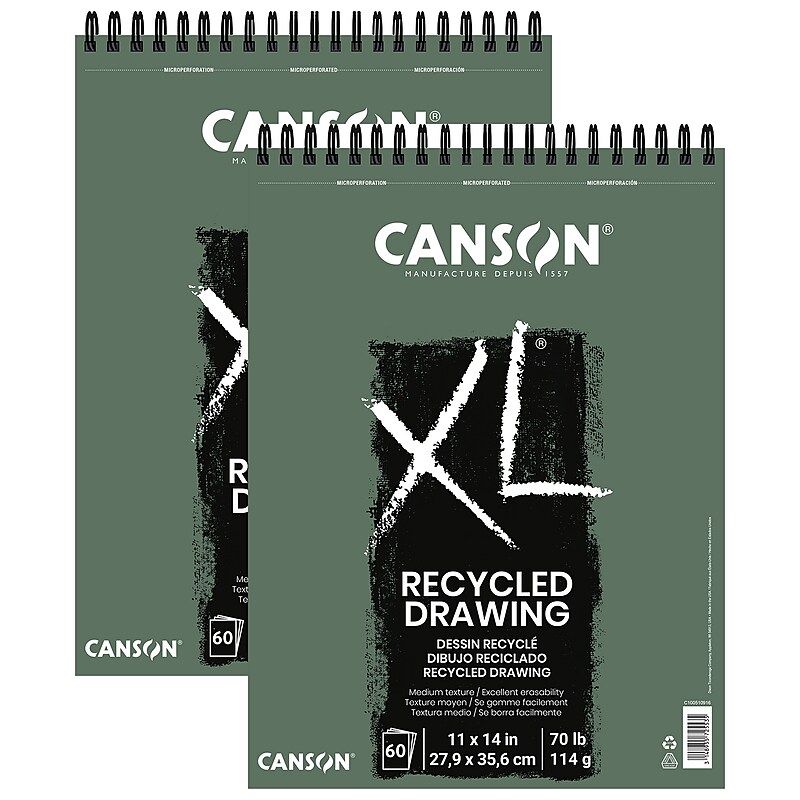 Canson XL Series 11" x 14" Wire Bound Recycled Drawing Sketch Pad, 60 Sheets/Pad, 2/Bundle (MCXC100510916-2) image 1