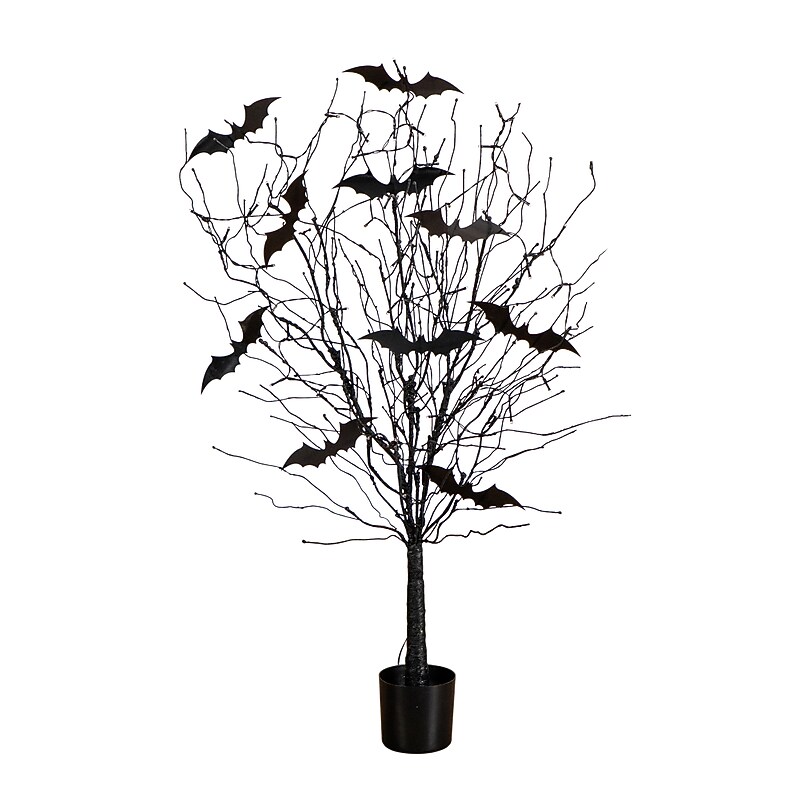 Nearly Natural Pre-Lit Artificial Halloween Black Twig Tree, 4' (T5204) image 1
