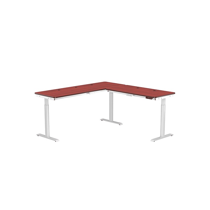 VersaDesk PowerLift 72"W Electric L-Shaped Adjustable Standing Desk, Cherry/White (PLLSD6072-WC-APP) image 1