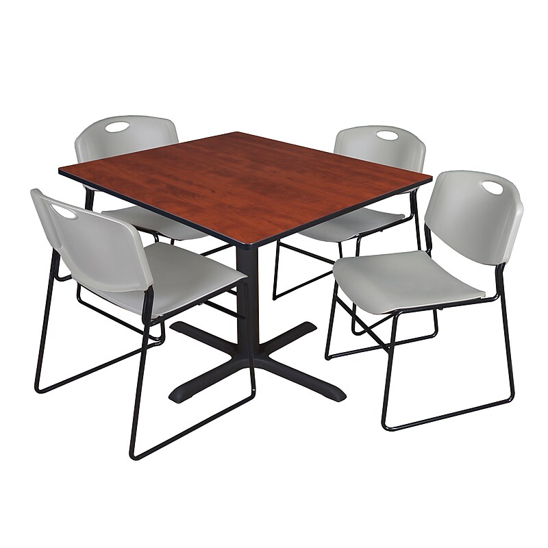 Regency 48-inch Square Laminate Cherry Table with 4 Zeng Stack Chairs, Gray (TB4848CH44GY) image 1
