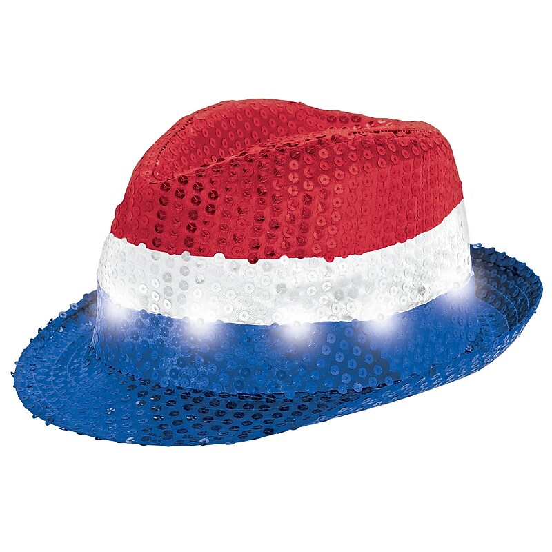 Party City Light-Up Sequin Fedora, Red/White/Blue (AM250803) image 1