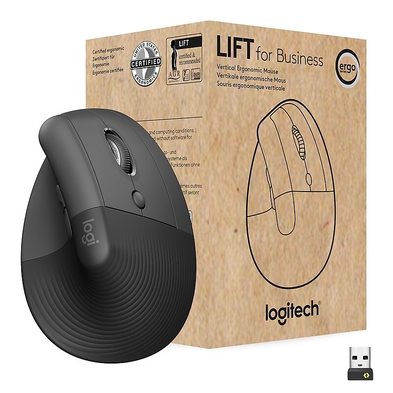 Logitech Lift for Business Wireless Ergonomic Vertical Optical Mouse, Graphite (910-006491) image 1