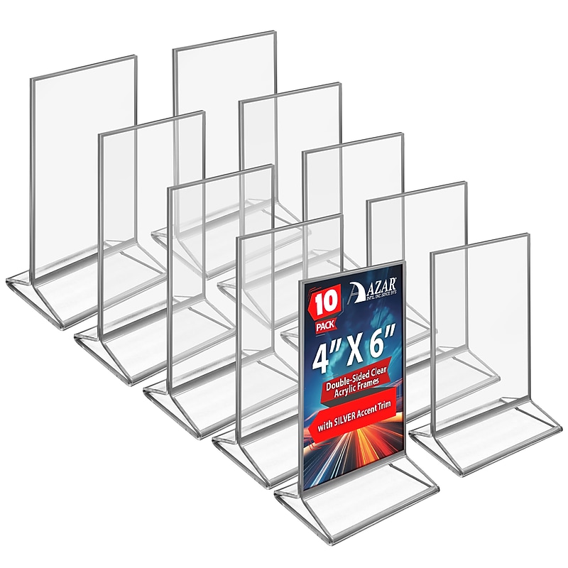 Azar Card Holder, Desktop/Countertop, Top/Side Loading Acrylic, 10/Pack (152792-SLV-10PK) image 1