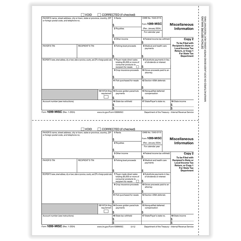 ComplyRight 2024 1099-MISC Tax Form, 1-Part, 2-Up, Payer Copy C, 50/Pack (511250) image 1