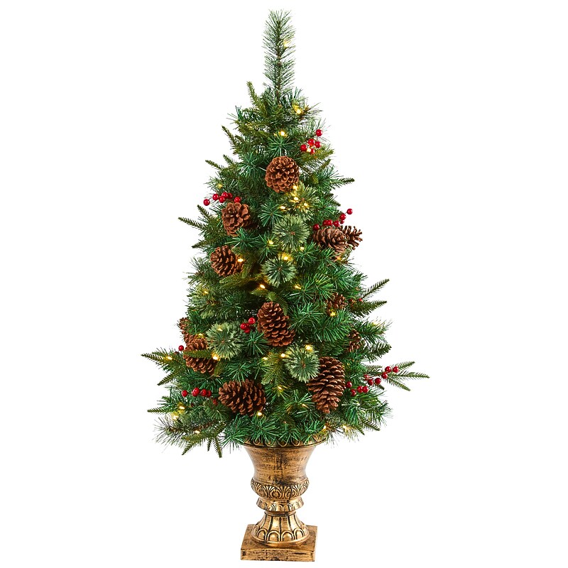 Nearly Natural Pine, Pinecone and Berries Artificial Christmas Tree in Decorative Urn, 4' (T1691) image 1