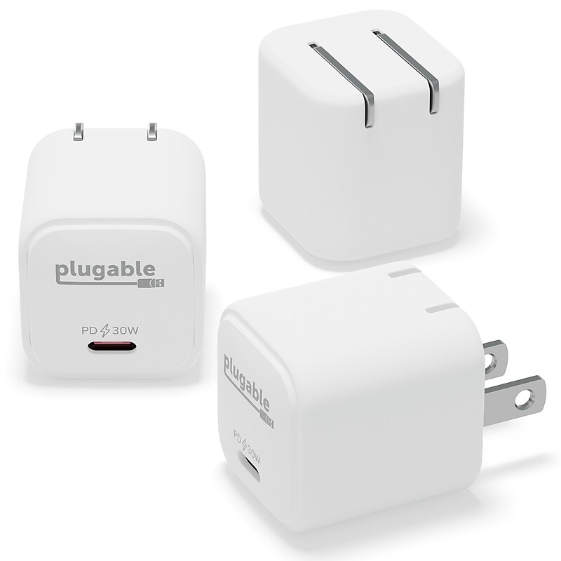 Plugable GaN USB-C Charger Block, 30W, White (PS-30C1W-3X) image 1