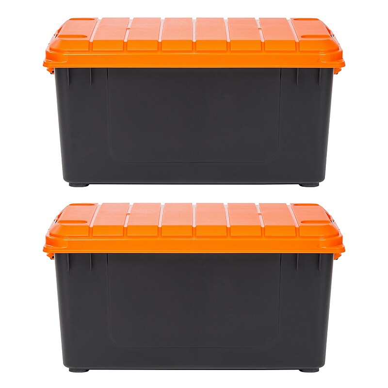 Iris 82 Quart Heavy Duty Store-It-All Latch & Lock Lid Plastic Storage Tote, Black, 2/Pack (585026) image 1