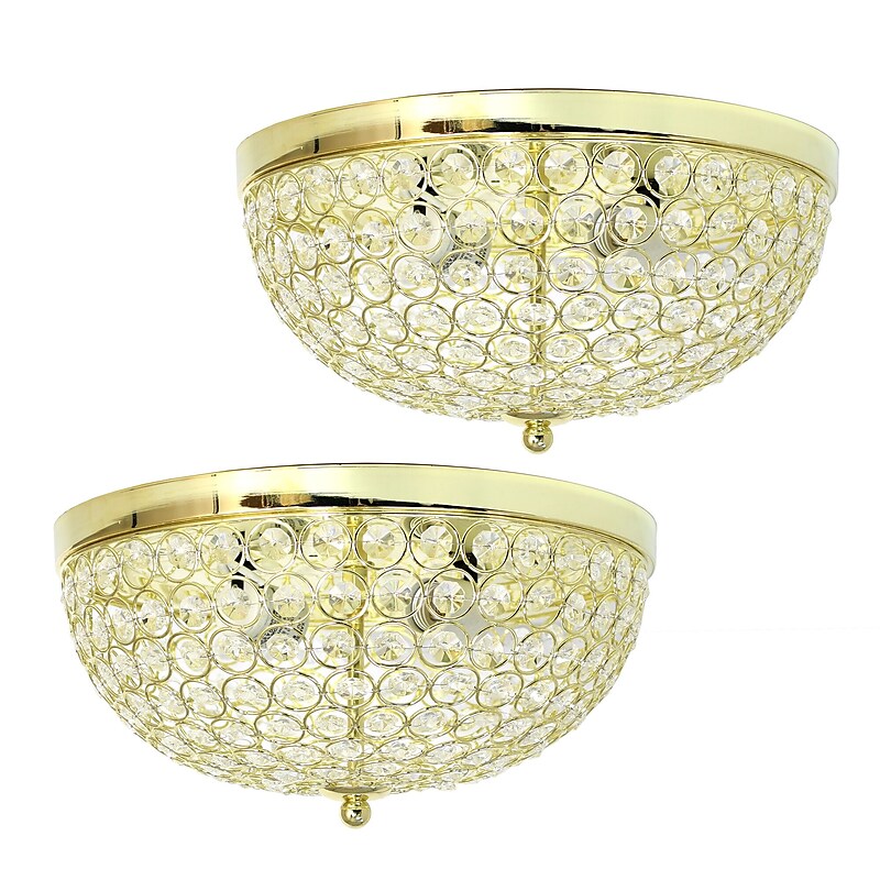 Lalia Home Crystal Glam 2 Light Ceiling LED Flush Mount, Gold, 2/Set (LHM-2000-GL-2PK) image 1
