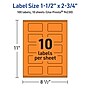 Avery Laser/Inkjet Multipurpose Rectangle Labels, 1.5" x 2.75", Bright Orange, 100/Pack (94230)~#|#~64CC9DF0-F542-4CDA-929B23B3B948550B_sc7