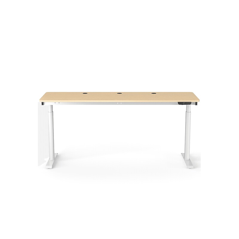 VersaDesk PowerLift 72"W Electric Rectangular Adjustable Standing Desk, Maple/White (PLSDR7224-WM-APP) image 1