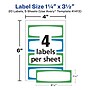 Avery Water-Resistant Laser/Inkjet ID Labels on 4" x 6" Sheets, 1-1/4" x 3-1/2", Assorted Border Colors, 20 Labels/Pack (41413)~#|#~64E87E6D-10A1-4230-958FC733F3261894_sc7