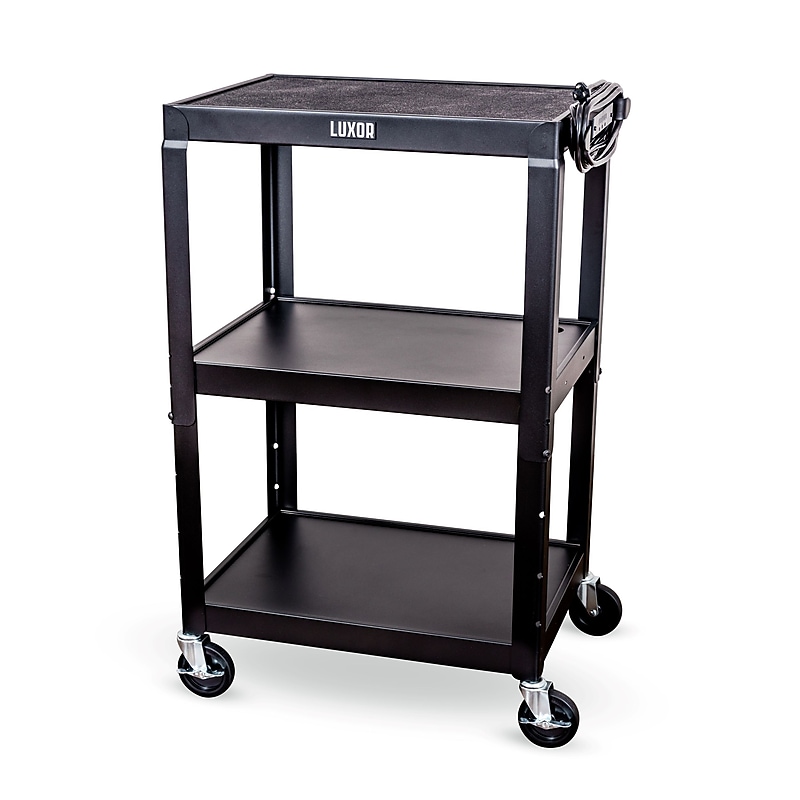 Luxor 3-Shelf Metal Mobile Utility Cart with Lockable Wheels, Black (UCMT1) image 1