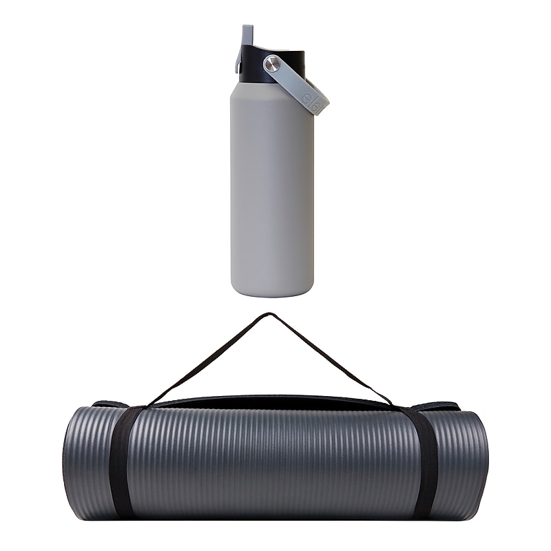 GoFit Fitness Mat with Elemental Core 40oz. Stainless Steel Water Bottle, Gray (KITGOFEML1) image 1