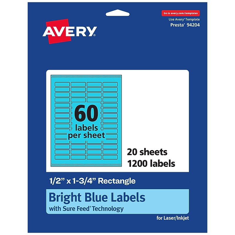 Avery Rectangle Multipurpose Labels, 0.5" x 1.75", Bright Blue, 1200/Pack (94204) image 1