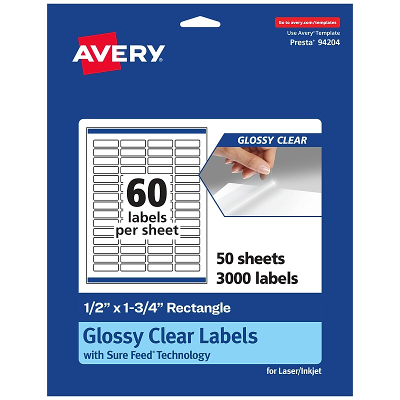 Avery Laser/Inkjet Multipurpose Labels, 1.75" x 0.5", Glossy Clear, 3000/Box (94204) image 1
