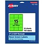 Avery Laser/Inkjet Multipurpose Rectangle Labels, 2" x 2-5/8", Neon Green, 150/Pack (94235)~#|#~6504639E-B4ED-444F-A827DFD4902FD05B_sc7