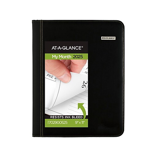 ATAGLANCE Executive Faux Leather Padfolio, Black (702900525) Staples