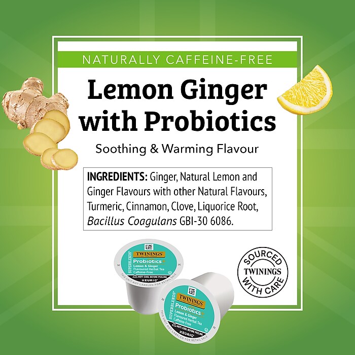 Twinings Probiotics+ Lemon & Ginger Herbal Tea, Keurig® K-Cup