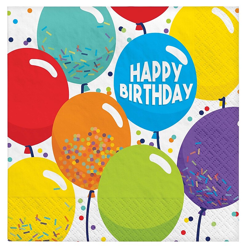 Party City Balloon Birthday Lunch Napkin, 2-Ply, Multicolor, 16/Pack (AM51050128-ST) image 1