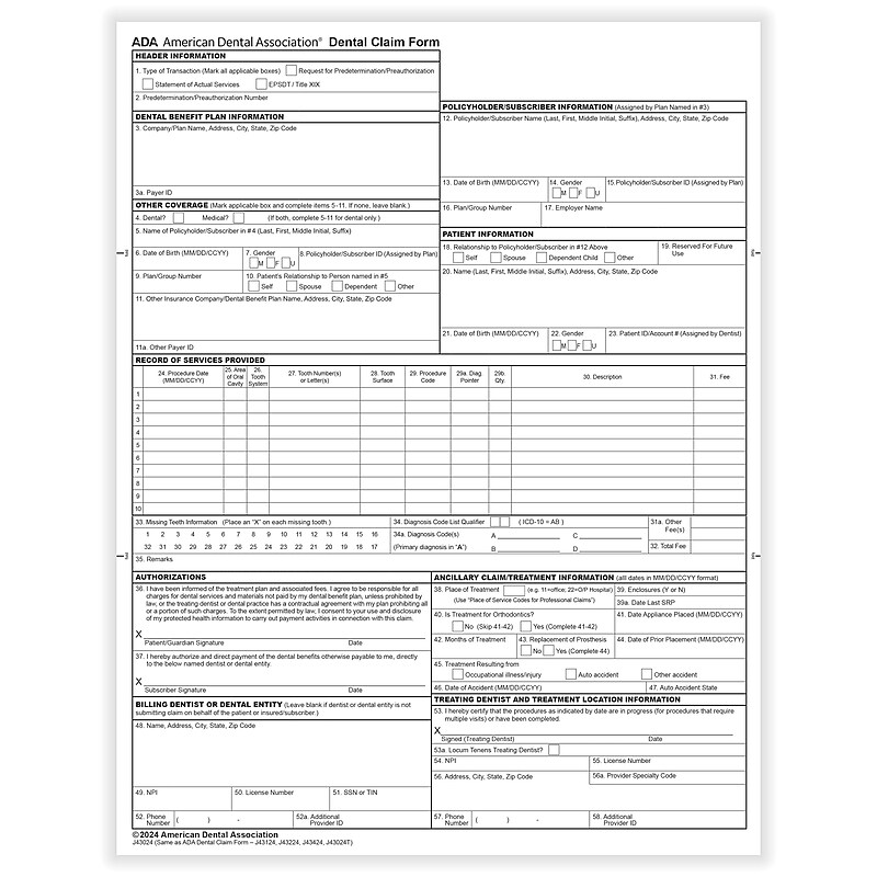 ComplyRight 2024 ADA Dental Claim Forms, 100 Forms/Pack (20241100) image 1