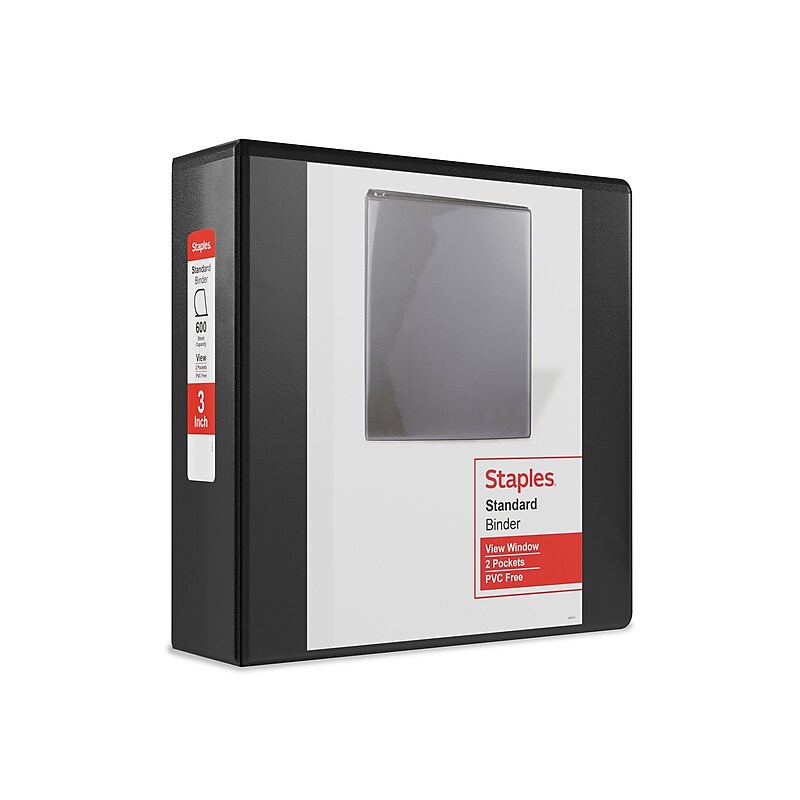Staples 3" 3-Ring View Binder, D-Ring, Black (55402/26449) image 1