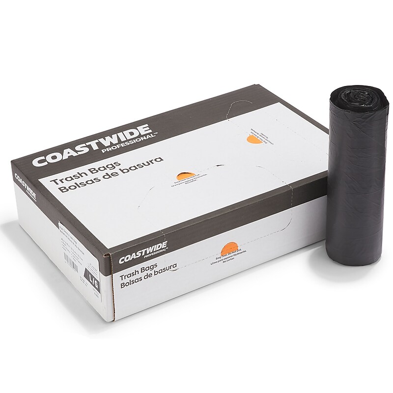 Coastwide Professional™ 40-45 Gallon Trash Bag, 40" x 48", High Density, 22 mic, Black, 150 Bags/Box (CW17713) image 1