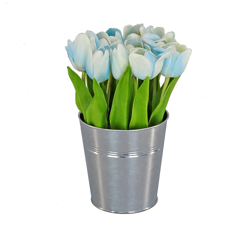 National Tree Company 9" Blue Tulip Bouquet in Metal Pot (MT81-130TU25PBL) image 1