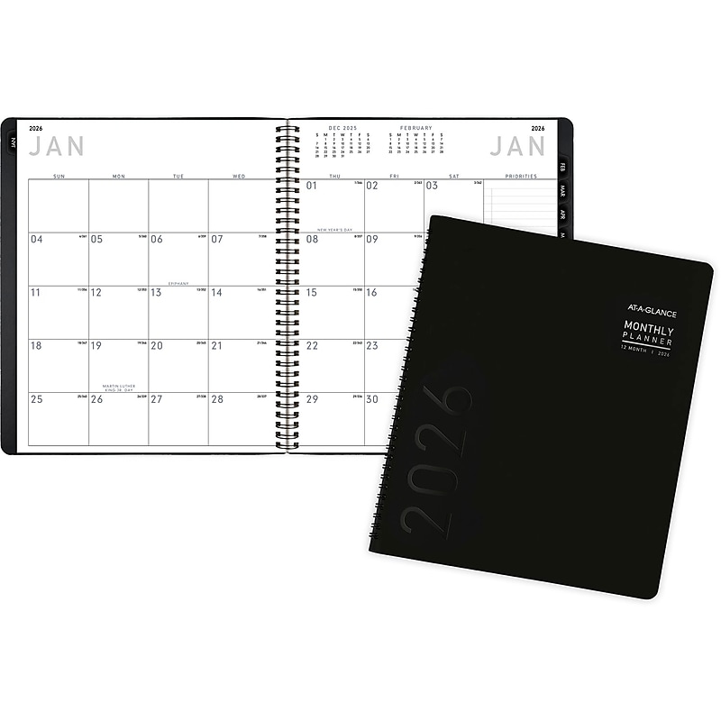 2026 AT-A-GLANCE Contemporary 9" x 11" Monthly Planner, Faux Leather Cover, Black (70-260X-05-26) image 1