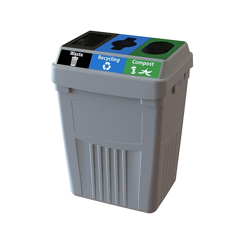 CleanRiver FlexE Plastic Trash & Recycling Bin Combo, 50 Gallon, Gray (FX50B-BK3-R-BE-W-BK-C-GN) image 1