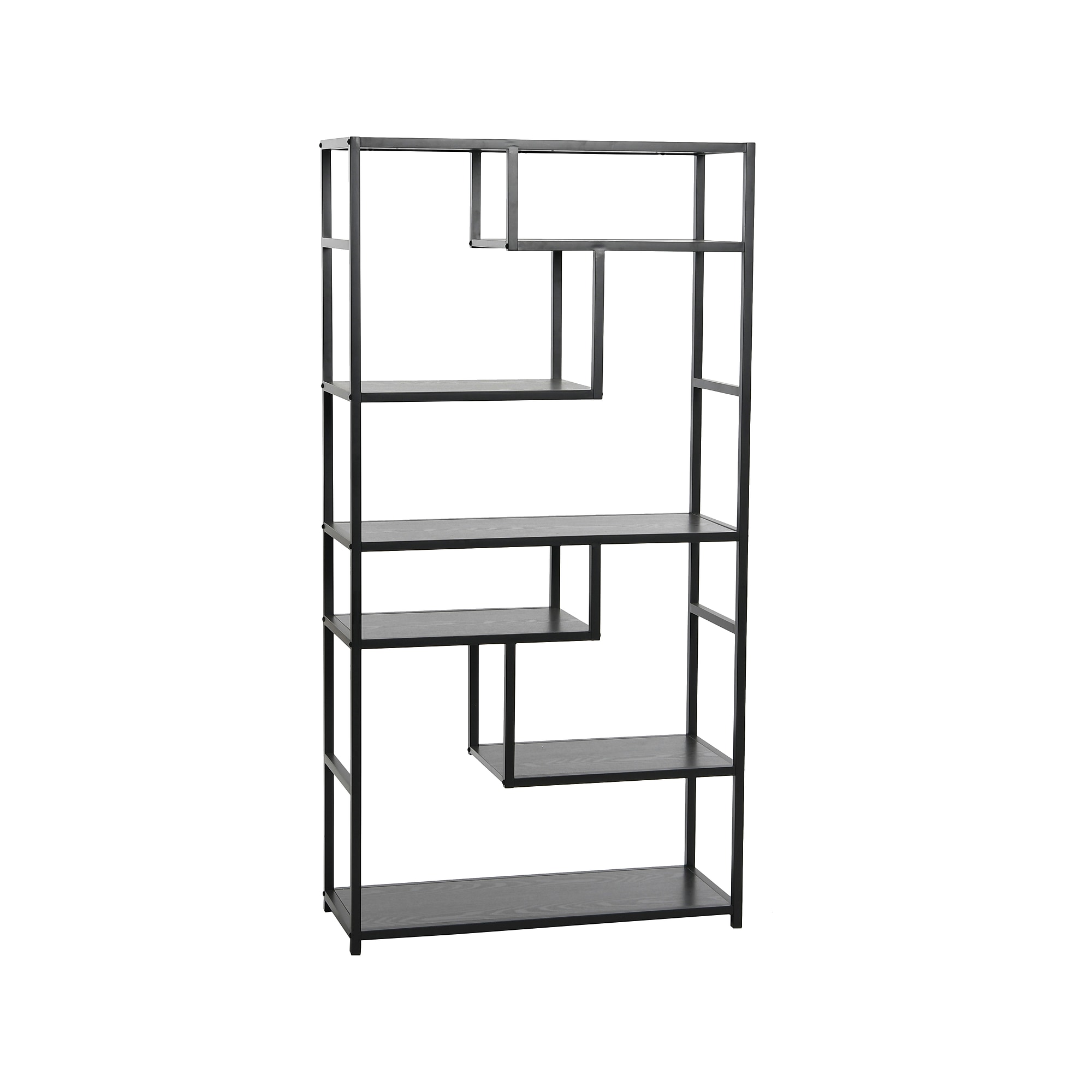 Household Essentials Jamestown 65″ 6-Shelf Bookcase, Black Oak/Black Laminate/Steel (8181-1) Sansujyuku sansujyuku.com