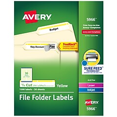 Avery TrueBlock Laser/Inkjet File Folder Labels, 2/3