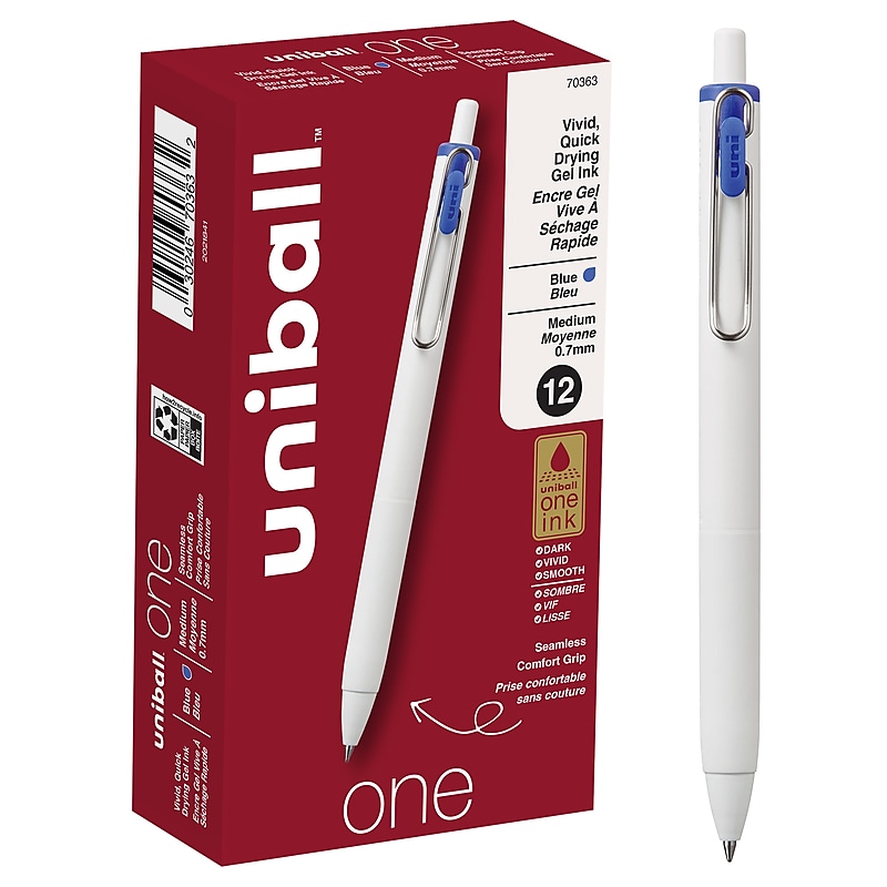 uni-ball one Retractable Gel Pens, Medium Point, 0.7mm, Blue Ink, Dozen (70363) image 1