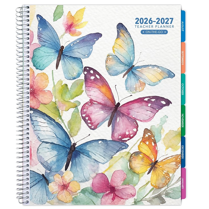 2026-2027 Excello Brands 8.5" x 11" Academic Weekly & Monthly Teacher Planner, Watercolor Butterflies (TP-AY26-0033) image 1