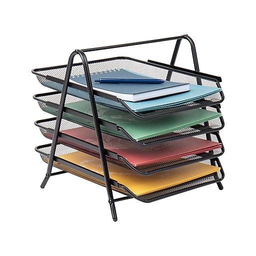 Mind Reader 4-Tier Stackable Paper Desk Tray Organizer, Metal Mesh ...