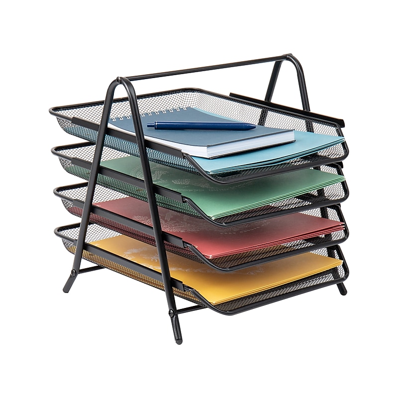 Mind Reader 4-Tier Stackable Paper Desk Tray Organizer, Metal Mesh, Black (4TPAPER-BLK) image 1