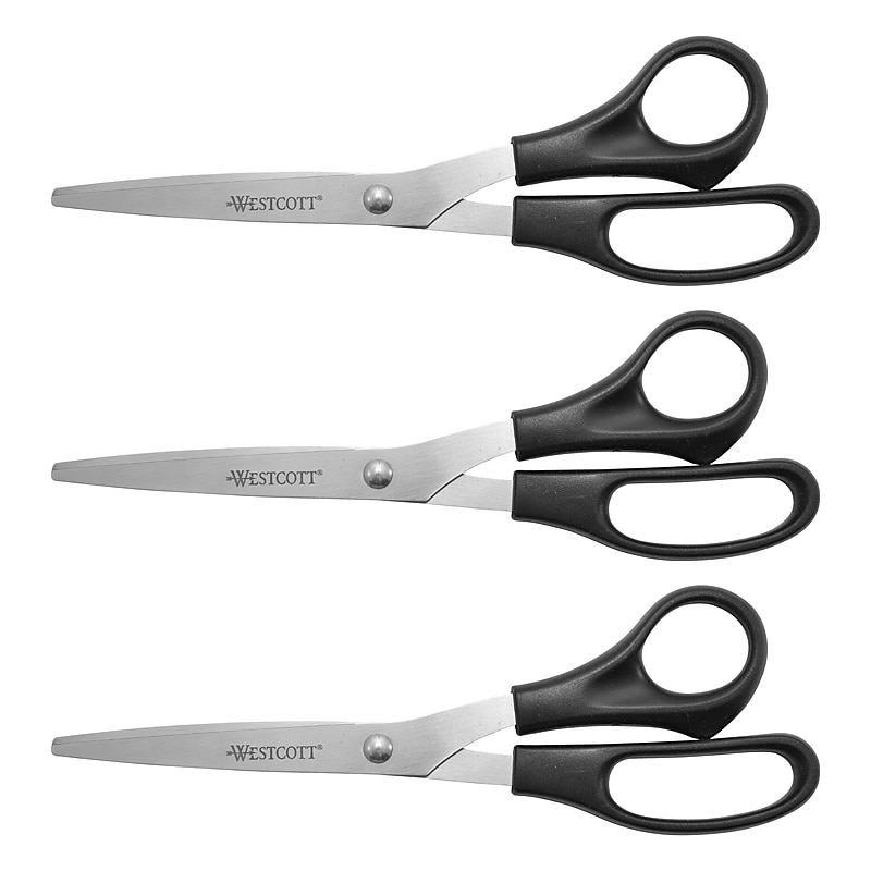 Westcott All Purpose 8" Stainless Steel Standard Scissors, Pointed Tip, Black, 3/Pack (16907) image 1