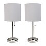 Creekwood Home Oslo Duo 19.5" LED Table Lamp with USB Port, Brushed Steel/Gray Shade, 2/Set (CWT-2012-GY-2PK)~#|#~65D14936-6AD1-4596-B361FCD5CF3430F8_sc7