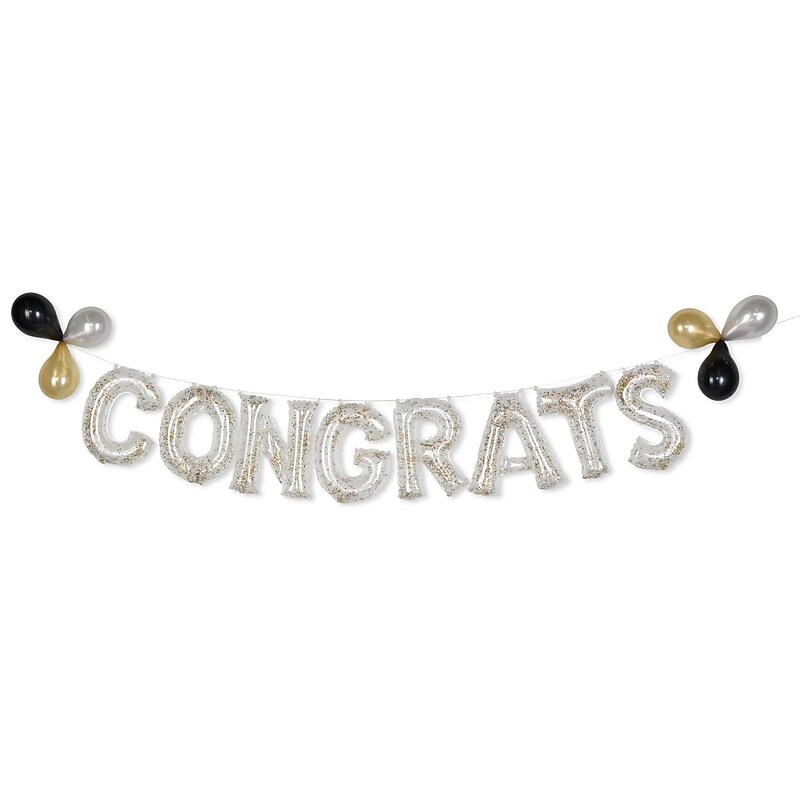 Party City Congrats Foil Balloon Letter Banner, Gold Confetti, 8/Pack (AM110937-NS) image 1
