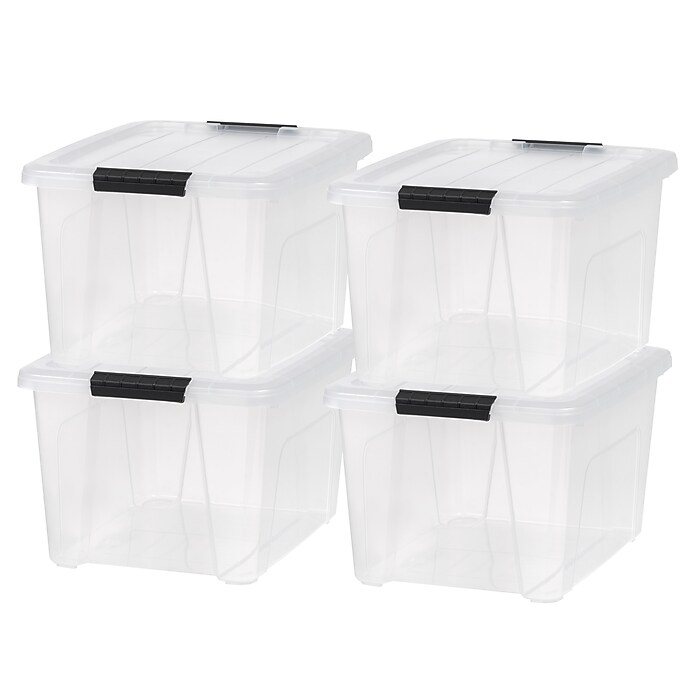 Iris 32 Quart Storage Container with Lid, Plastic, Clear, 4/Pack