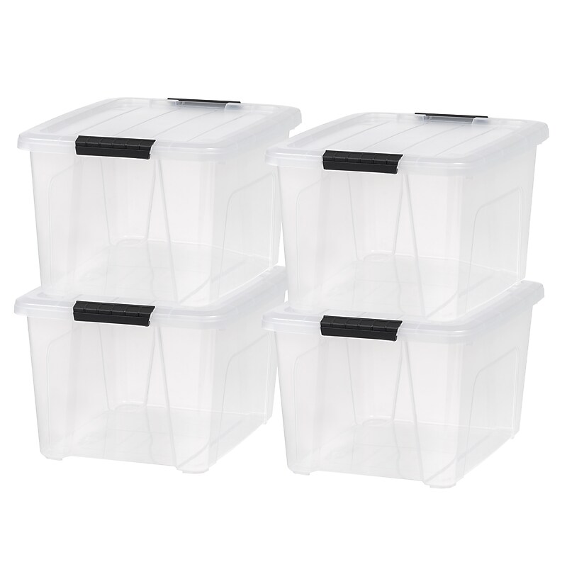 Iris 32 Quart Storage Container with Lid, Plastic, Clear, 4/Pack (500297) image 1