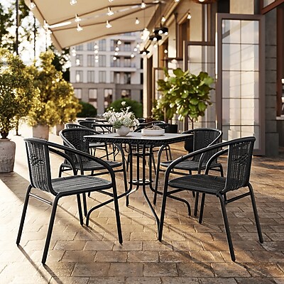 Flash Furniture Lila 28” Square Table with 4 Rattan Stack Chairs, Black (TLH073SQ037BK4) Sansujyuku sansujyuku.com