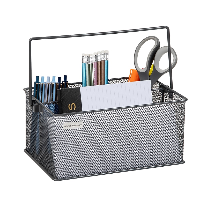 Mind Reader 4-Compartment Metal Organizer Holder Desk Organizer, Gray (MESHBASKET-GRY) image 1