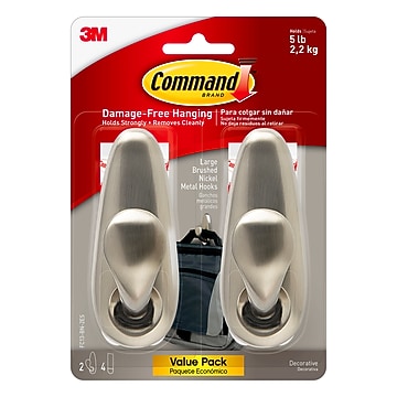 Command Large Metal Hook, 5 lb., Brushed Nickel (FC13-BN-ES) | Staples